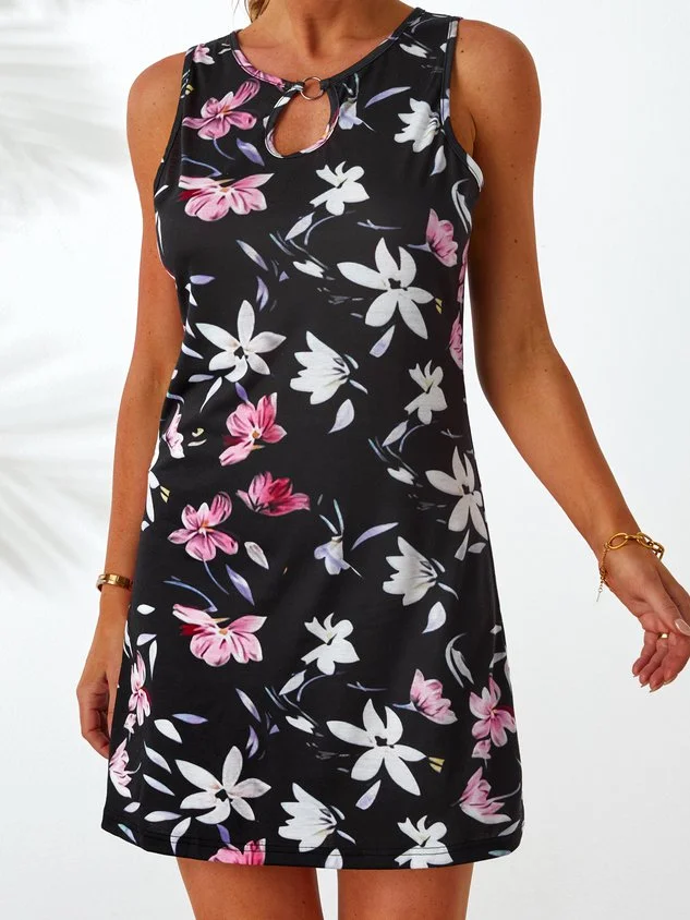 Casual Cotton-Blend Sleeveless Floral-Print Knitting beach dresses