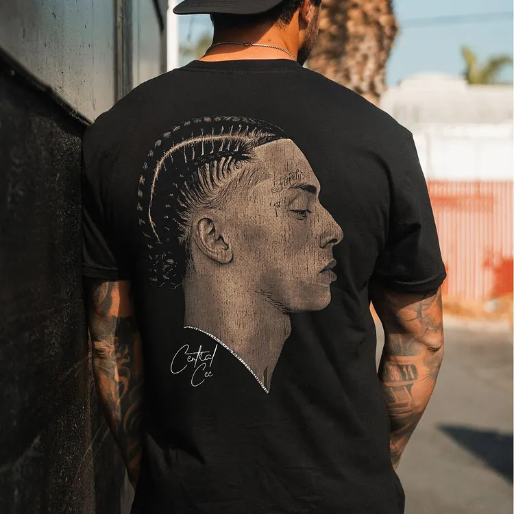 Central Cee Side Portrait With Braided Hair Printed Men's T-shirt