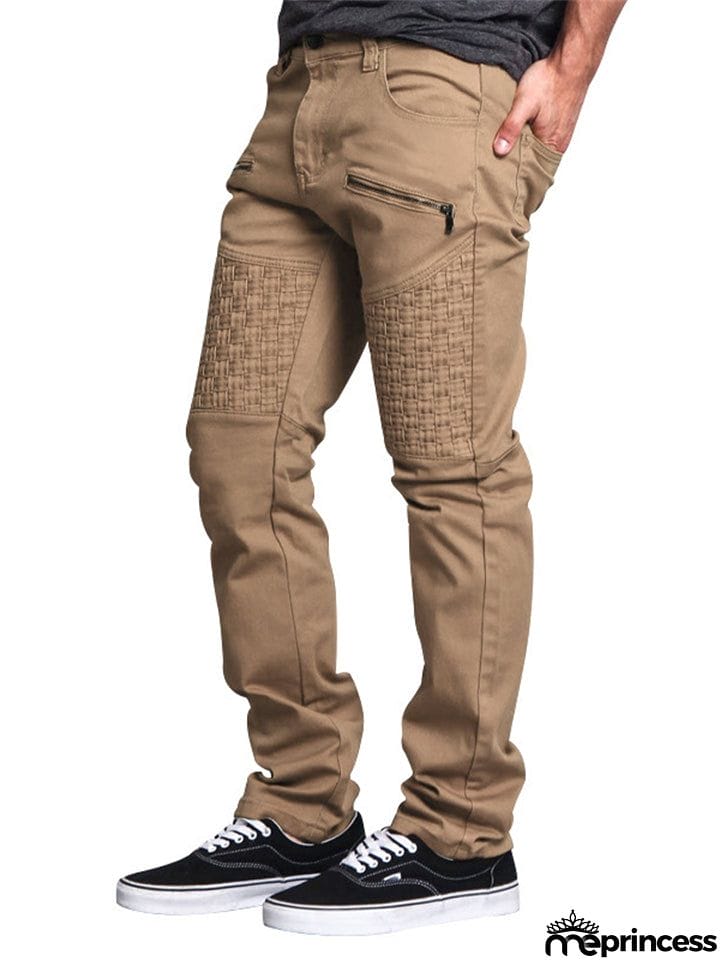 Men's Personality Leather Splicing Straight Leg Pants
