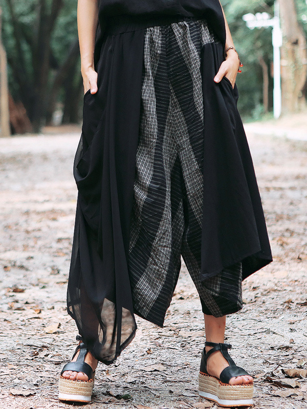Loose Casual Striped Irregular Wide Leg Pants