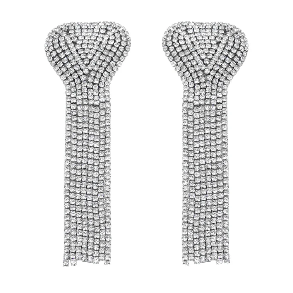 Dvacaman 2020 New Fashion Personality Glass Stones Ear Cuff Tassel Earrings for Women Rhinestone Ear Cuff Wrap Stud Clip Earring