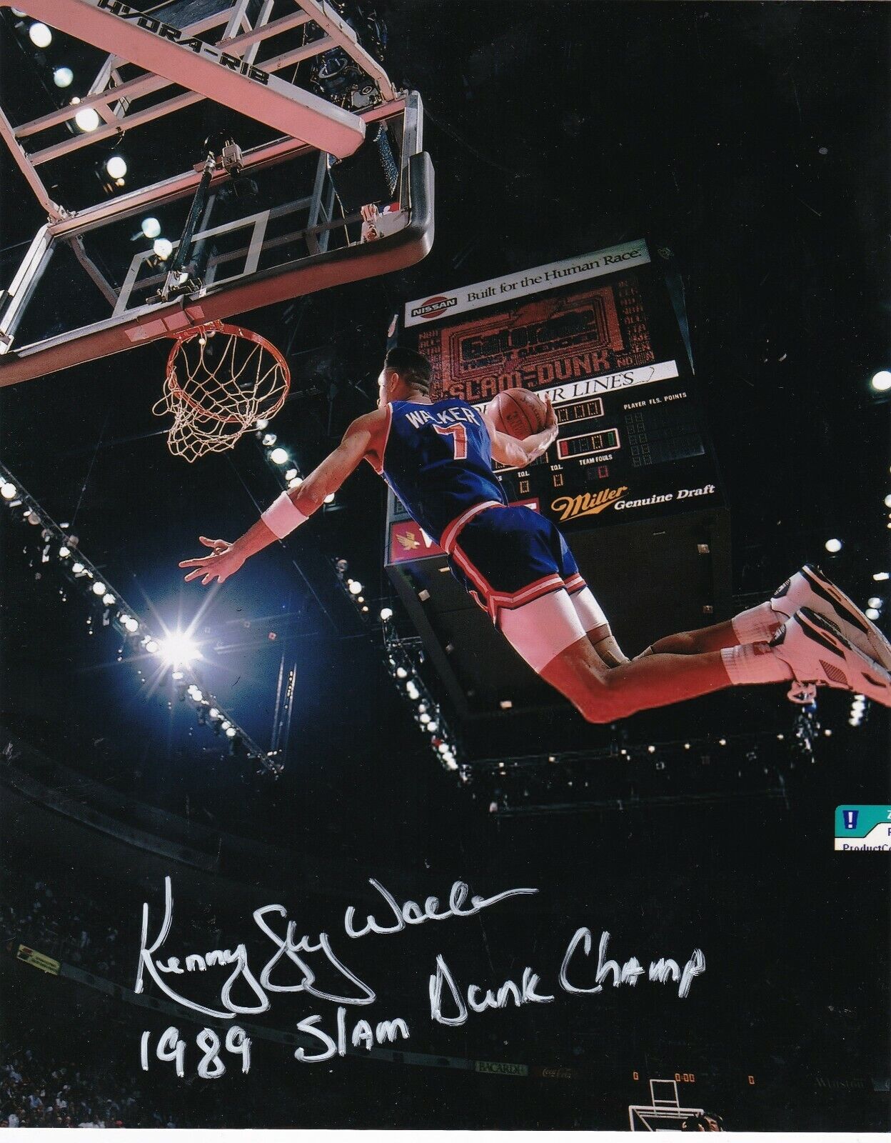 KENNY WALKER NEW YORK KNICKS 1989 SLAM DUNK CHAMP ACTION SIGNED 8x10 Photo Poster painting