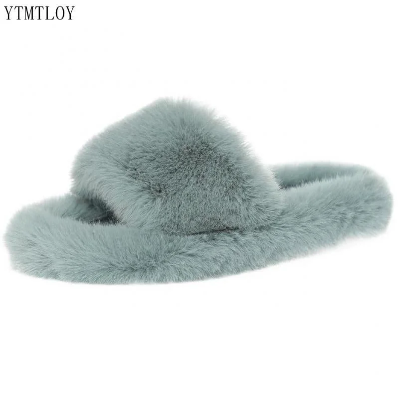 Home Slippers Women's Flat Shoes Female Lady Fur Flip Flops Slides 2022 Soft Plush Cotton Ytmtloy Indoor Winter Zapato Mujer