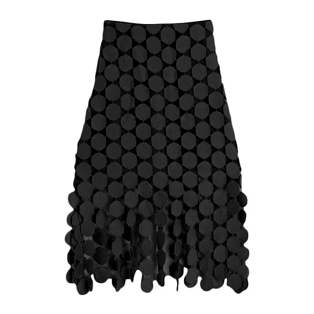 Toloer Cut Out Skirt For Women High Waist Patchwork Tassel Irregular Hem Solid Midi Skirts Female Summer Clothing Style