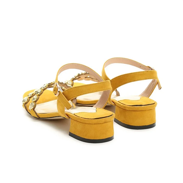 Yellow Studded Block Heel Sandals Vdcoo