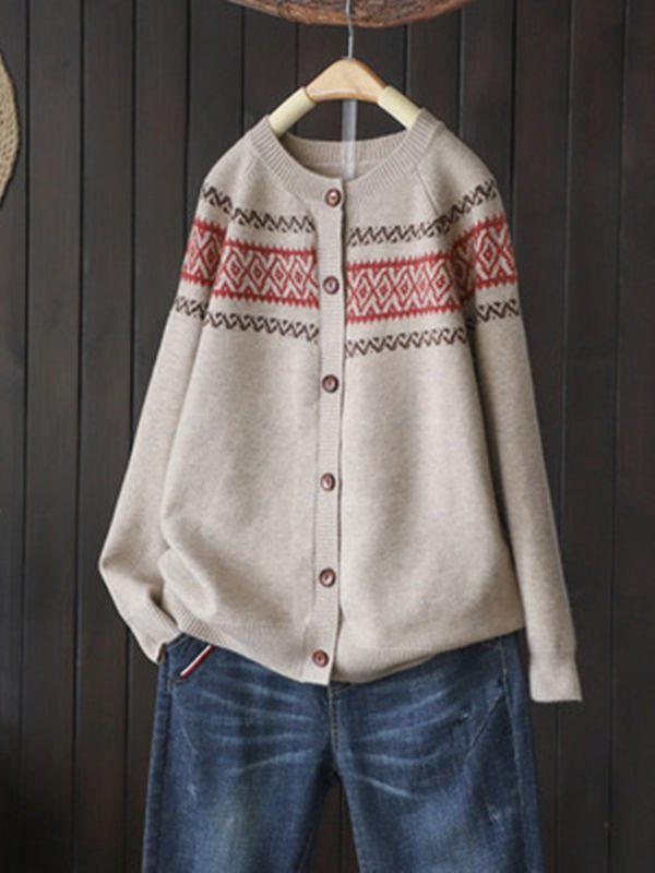 Women's Fall Sweater Cardigan Outwear Tribal Western Style Vintage Knitted Sweater