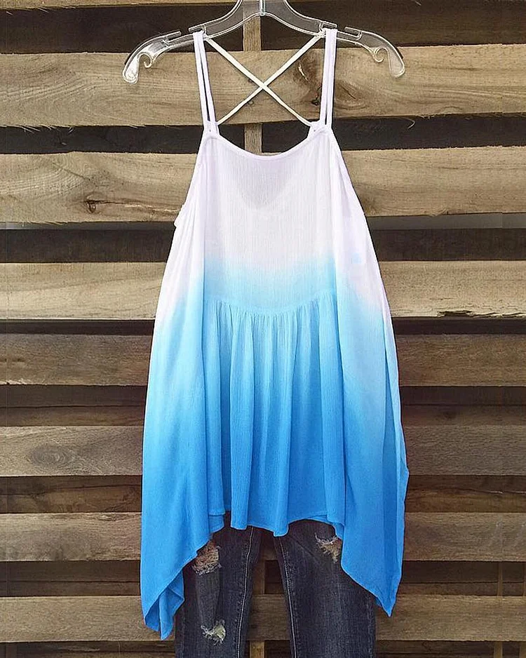 Women's Gradient Style Irregular Trimming Casual Tank-Mayoulove