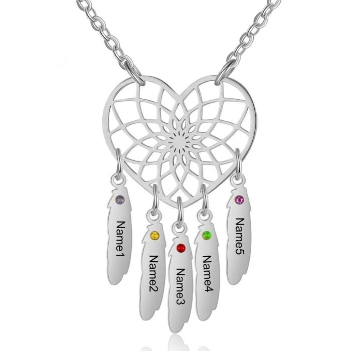 Vangogifts Heart Dreamcatcher Birthstone Necklace for Mom  Mothers Day Gift, Personalized Gifts for Mom  Mothers Necklace with Kids Names, Grandma