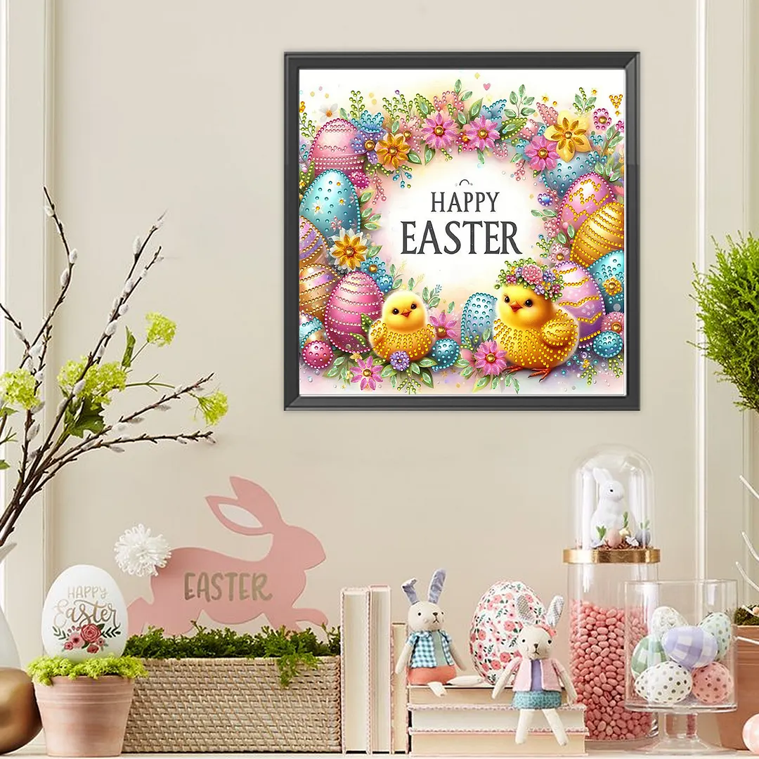 Easter Chick Special Shaped 5D DIY Partial Drill Diamond Painting Kits for Adults Beginners Home Decor Diamonds Dots Gem Art Kits 11.81x11.81inch
