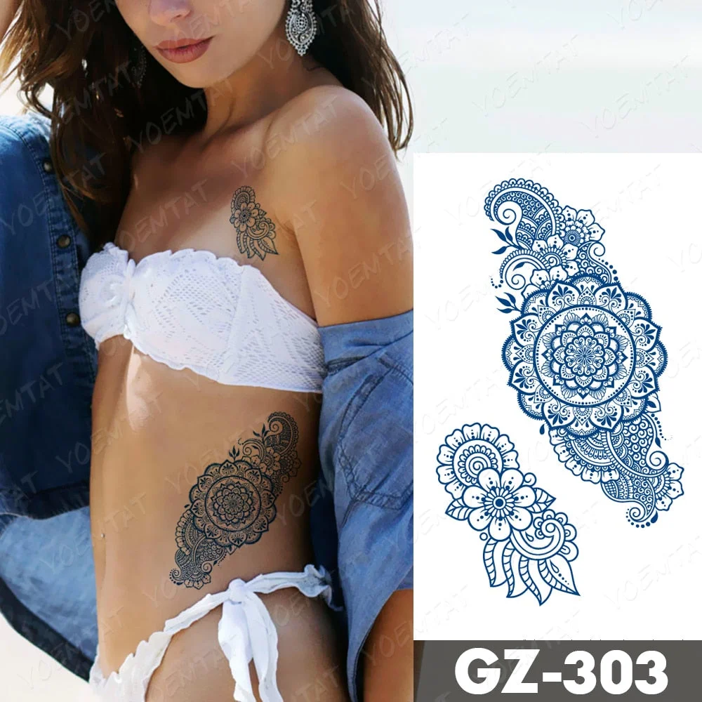 Juice Lasting Waterproof Temporary Tattoo Stickers Lotus Totem Flower Mandala Flash Tattoos Ink Fatima Hand Body Art Fake Tatto