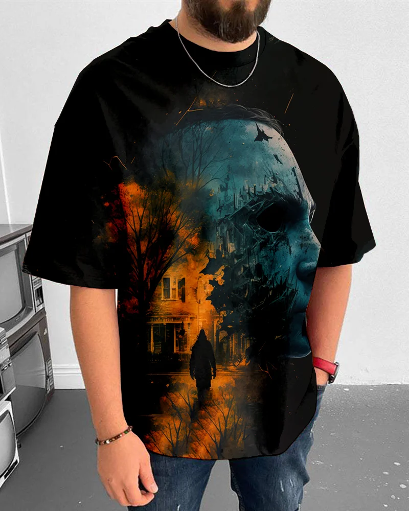 Suitmens Men's Halloween Horror Art Short Sleeve T-Shirt 053