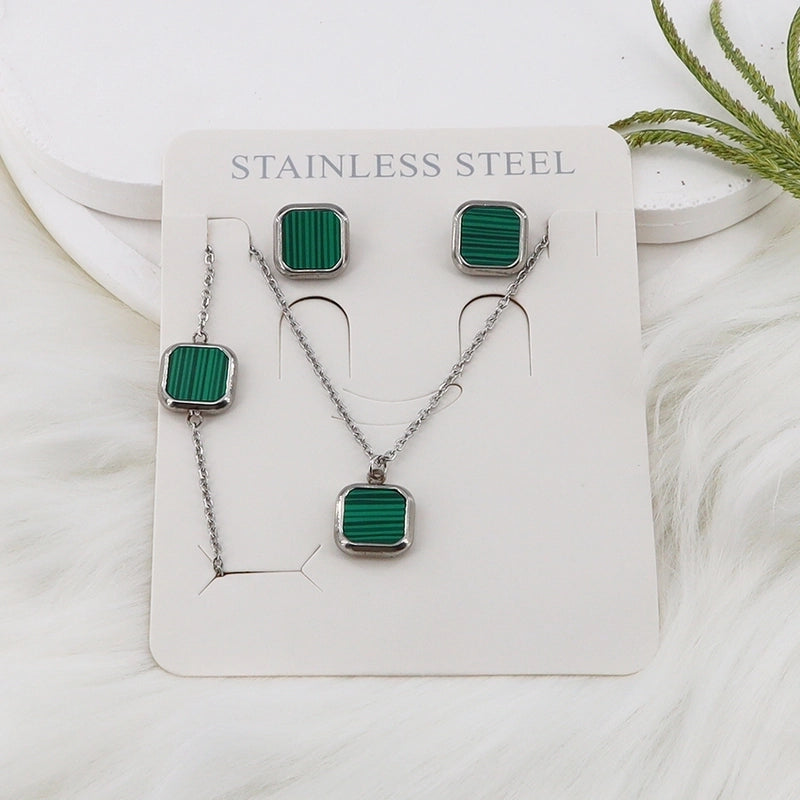 Minimalist Classic Style Square Shell 304 Stainless Steel Gold Plated Jewelry Set