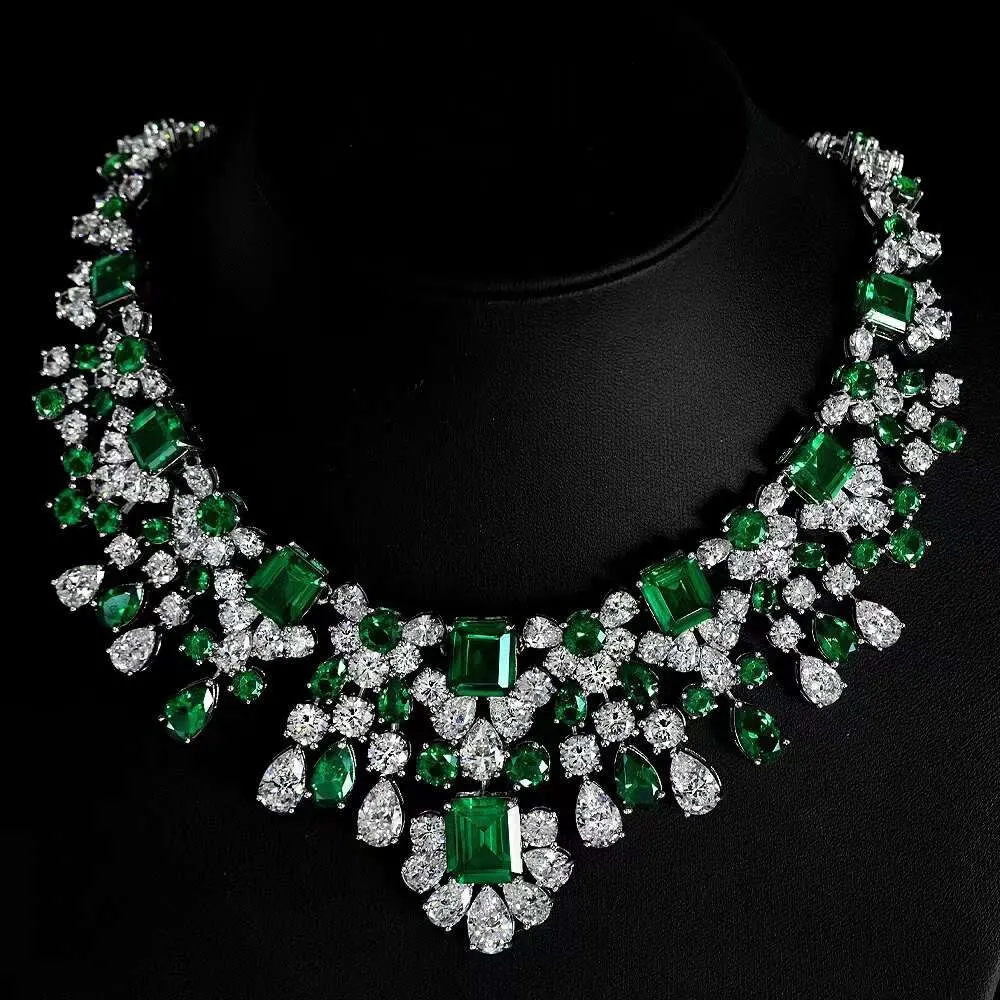 Luxury 925 Sterling Silver Created Moissanite Ruby Emerald Gemstone Women Cocktail Pendent Necklace Fine Jewelry Gifts