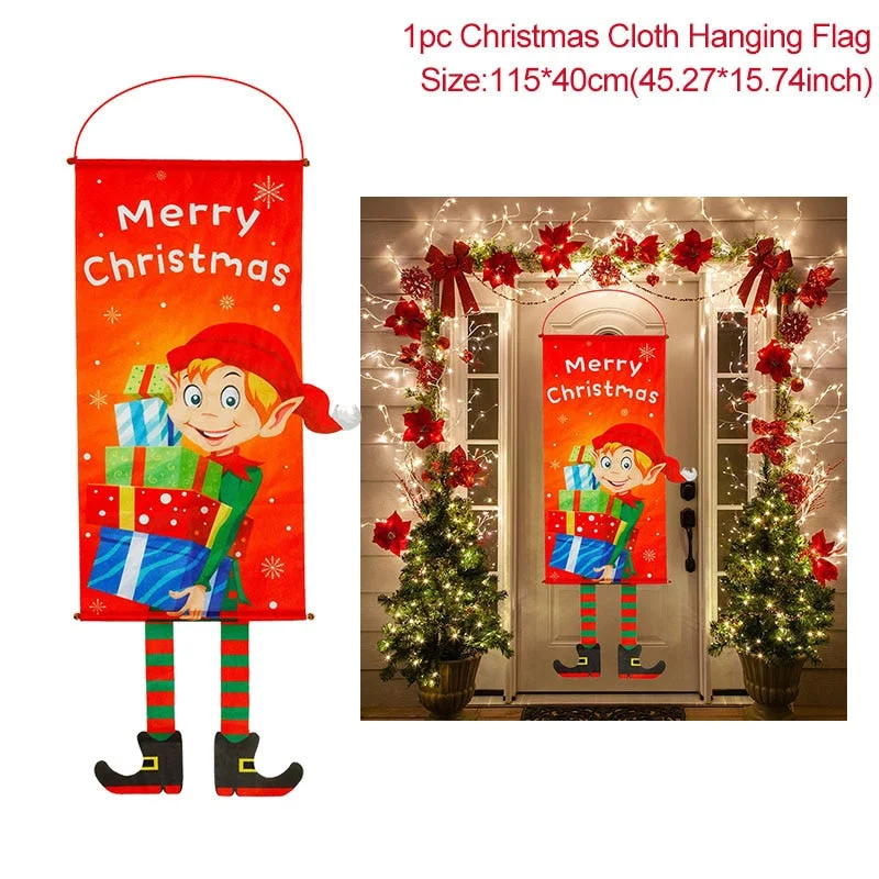 Merry Christmas Porch Door Banner Hanging Ornament Christmas Decoration For Home Xmas Navidad 2022 Happy New Year 2023