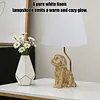 Dog Lamp with White Linen Shade Cute Room Decor White Dog Table Lamp 17.7inch for Living Room Unique Aesthetic Home Room Decor