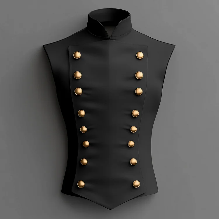 Okaywear Stand Collar Double Breasted Sleeveless Shirt 