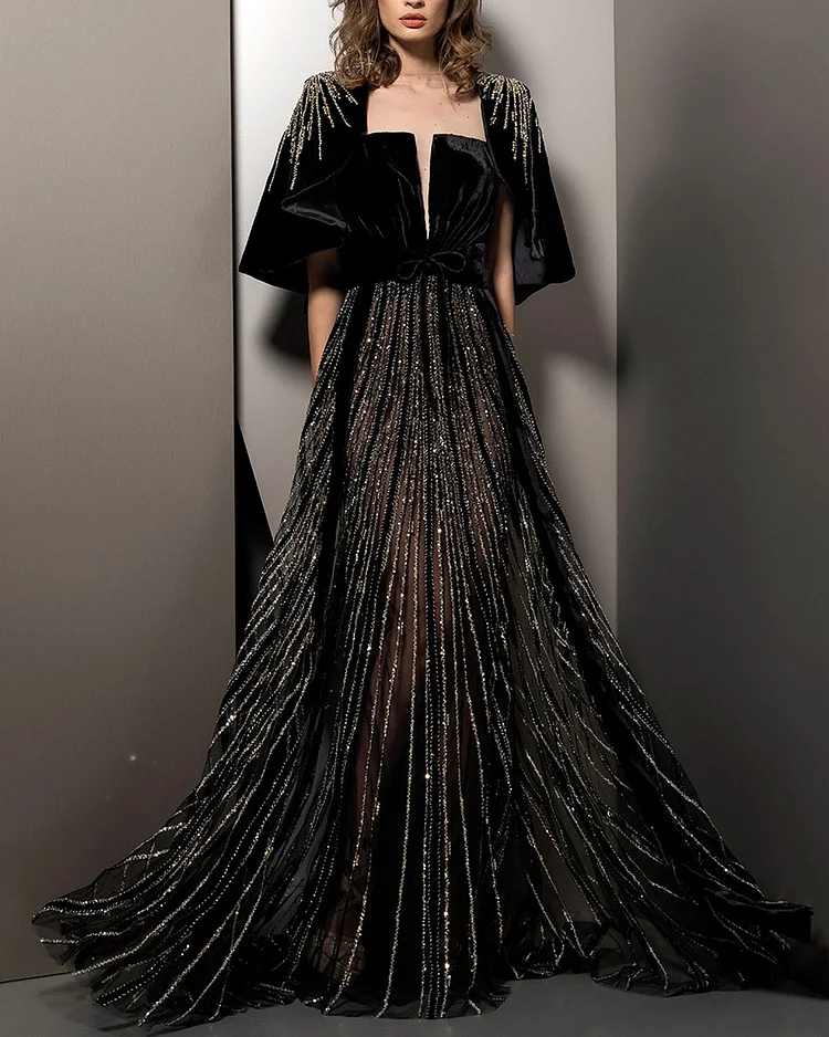 Elegant Romantic Black Velvet Gown