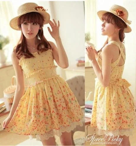 Summer Knotbow Lace Floral Chiffon Strap Dress SP140489