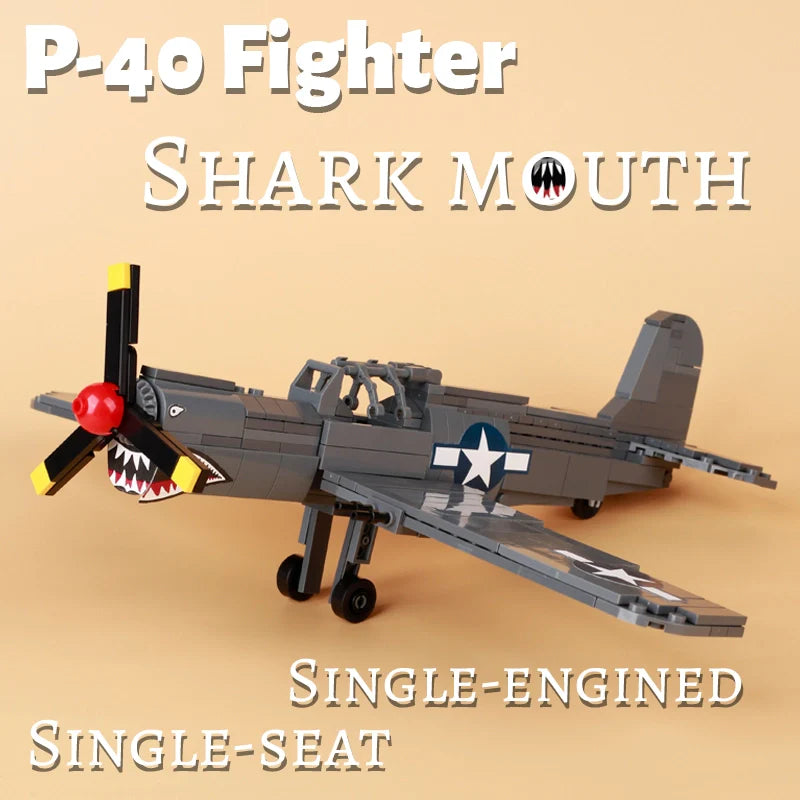 P-40 Fighter Aircraft Shark Mouth Custom Military MOC Minifigure Bricks monstertoys