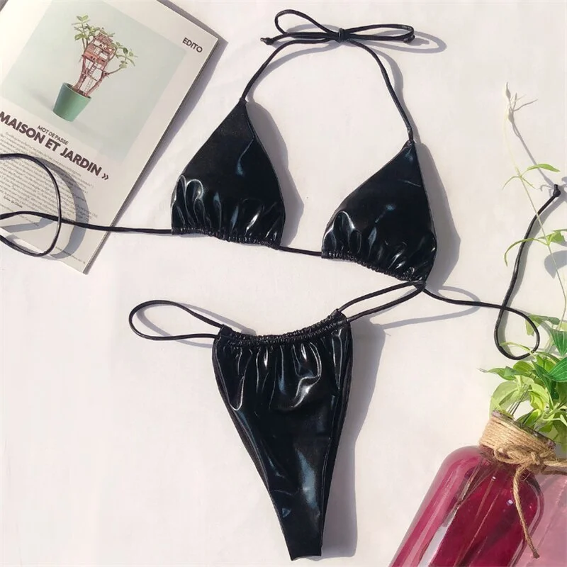 GNIM Sexy Thong Bikini Swimsuit Women 2019 Neon Triangle Brazilian Bathing Suit Summer Beachwear Bandage Micro Swimwear Women