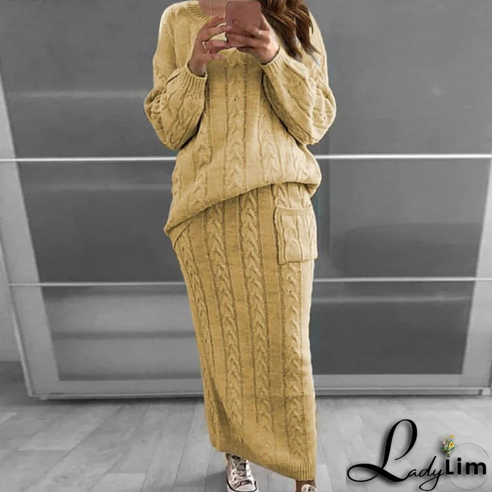 Autumn and winter women's fashion twist sweater suit set