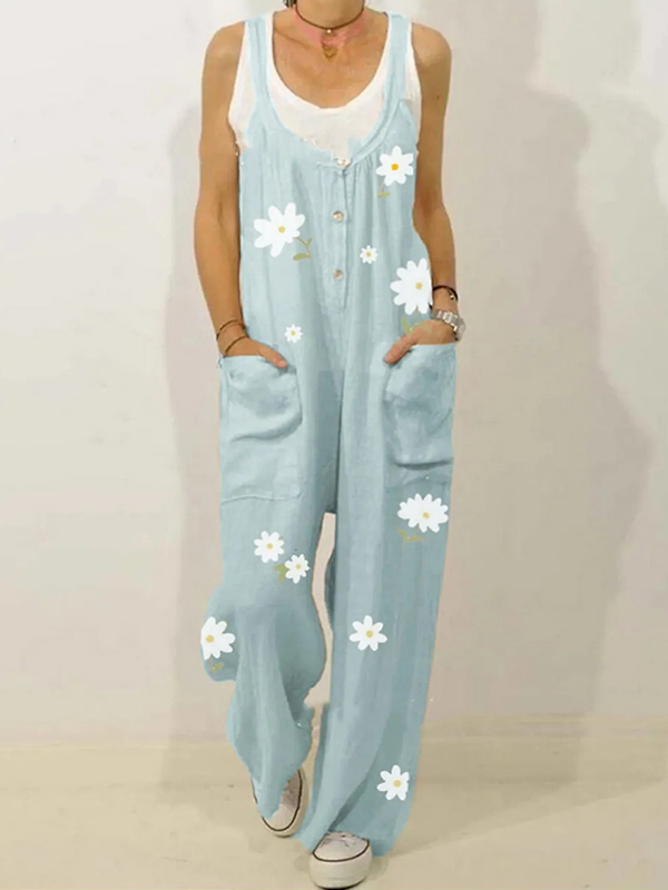 Daisy Flower Printed Casual Jumpsuit wearshes