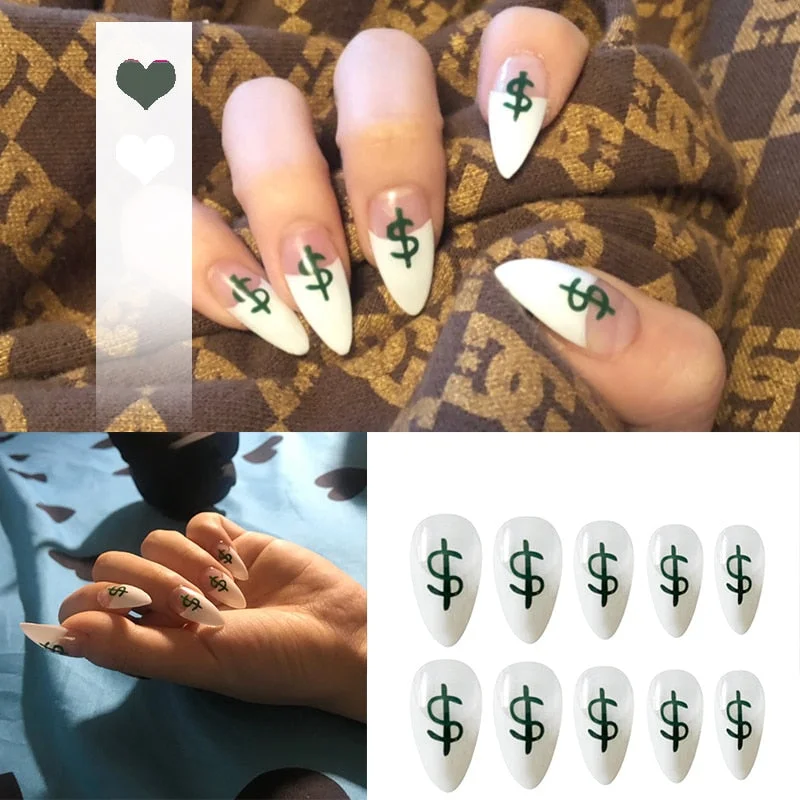 24pcs 4 Fire Patterns Design Cool Girls Hand Decorative False Nails with Glue Full Cover Detachable false nails with designs-Nail Inspo