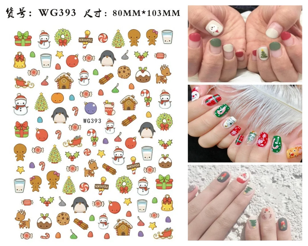 3D Christmas Autumn Winter Nail Sticker Santa Claus Elk Snowman Christmas Tree Star Deer Sliders Manicure Art Gel Polish Decals-Nail Inspo