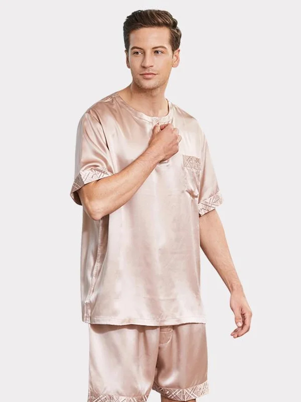 22 MOMME Pyjama en soie manches courtes à bords contrastés chic homme 1