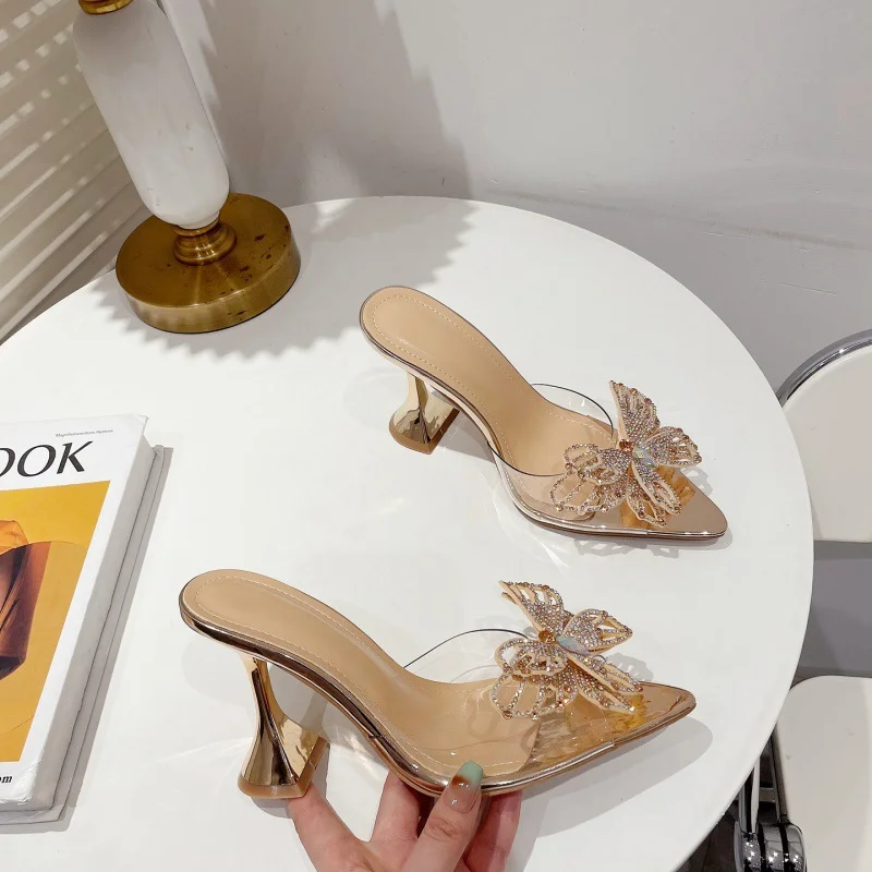 Churchf Churchf Summer New Sexy Fashion Transparent Glue Bow Wine Glass Heel Sandal