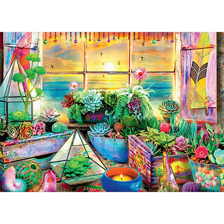 Succulents And Sunset 70*50CM(Canvas) Full Round Drill Diamond Painting gbfke