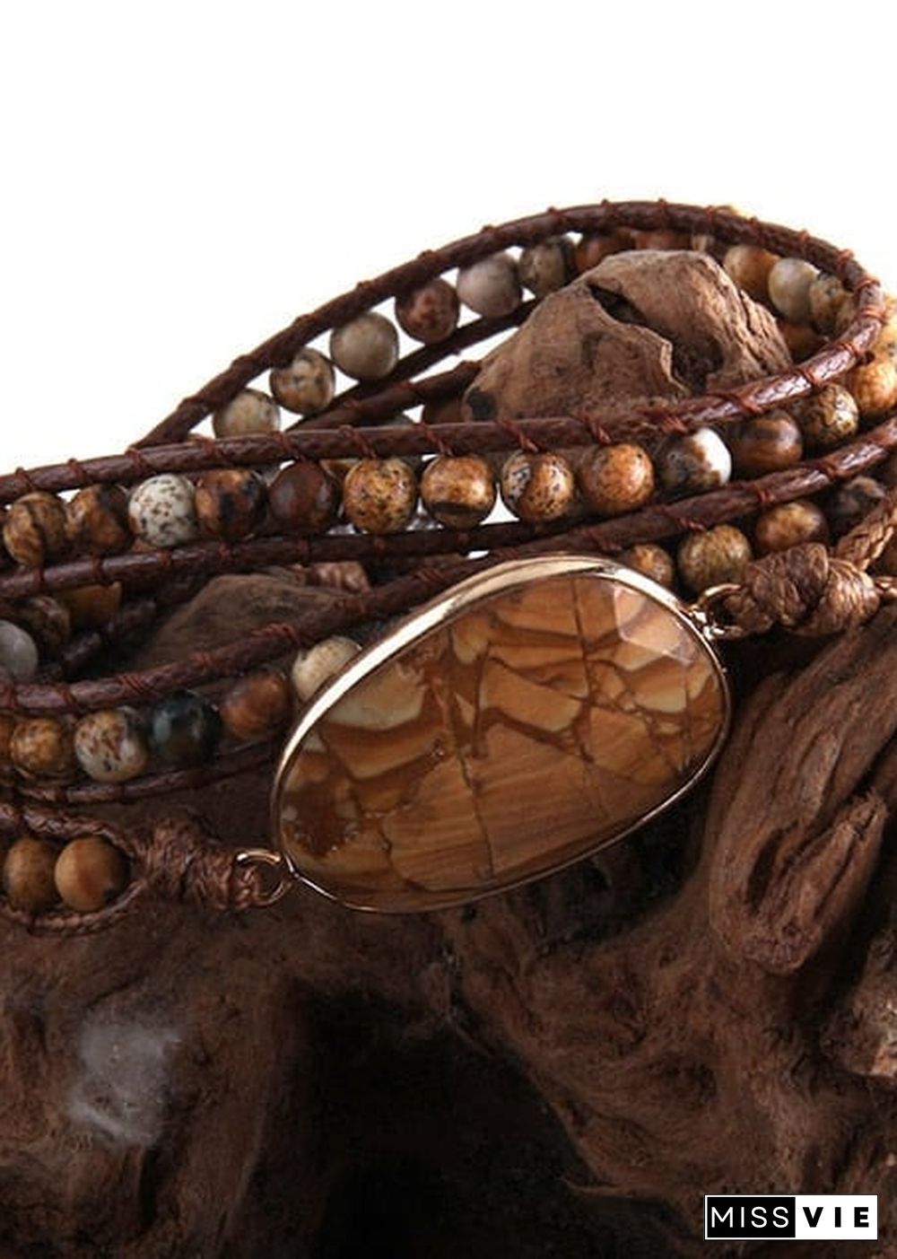 Boho Bracelet, RH 3 Layers Leather Wrap Bracelet, Natural Stones, Blue, Rose, Purple