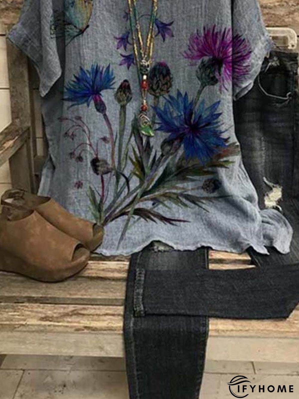 Casual Short Sleeve Floral-Print Tops | IFYHOME