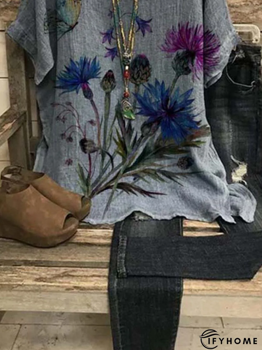 Casual Short Sleeve Floral-Print Tops | IFYHOME