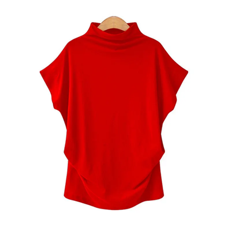 Brownm Commute Large Size Women's Half Turtleneck Batwing Sleeve Solid Color Polyester Top