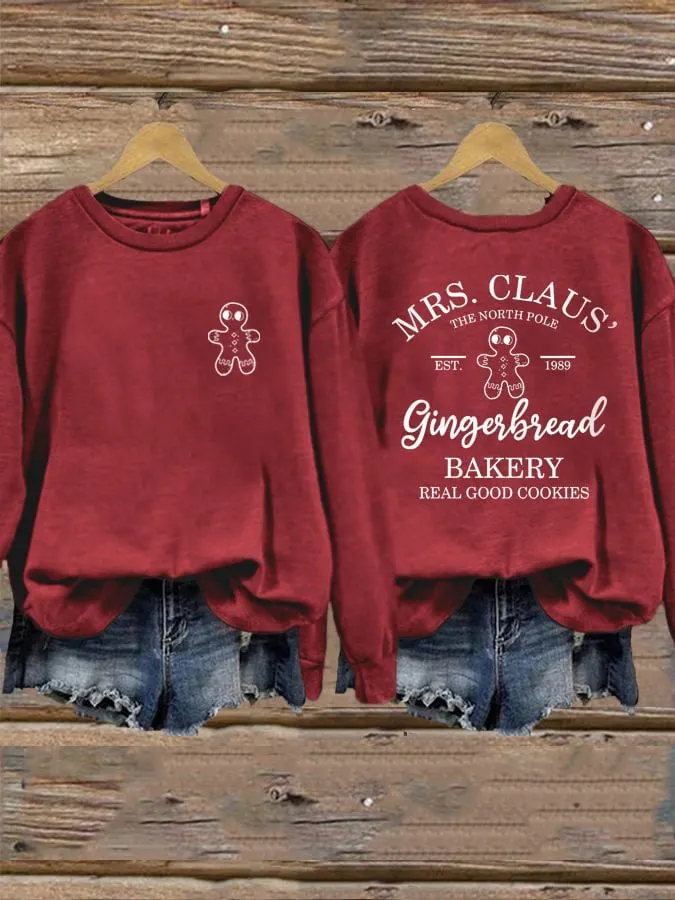 Women's Mrs Claus Gingerbread Bakery Printed Sweatshirt