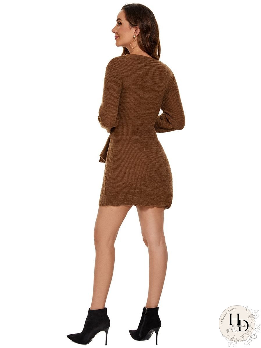 Fishtail Silhouette Sweater Dress With Belt