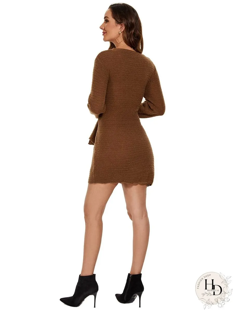 Fishtail Silhouette Sweater Dress With Belt