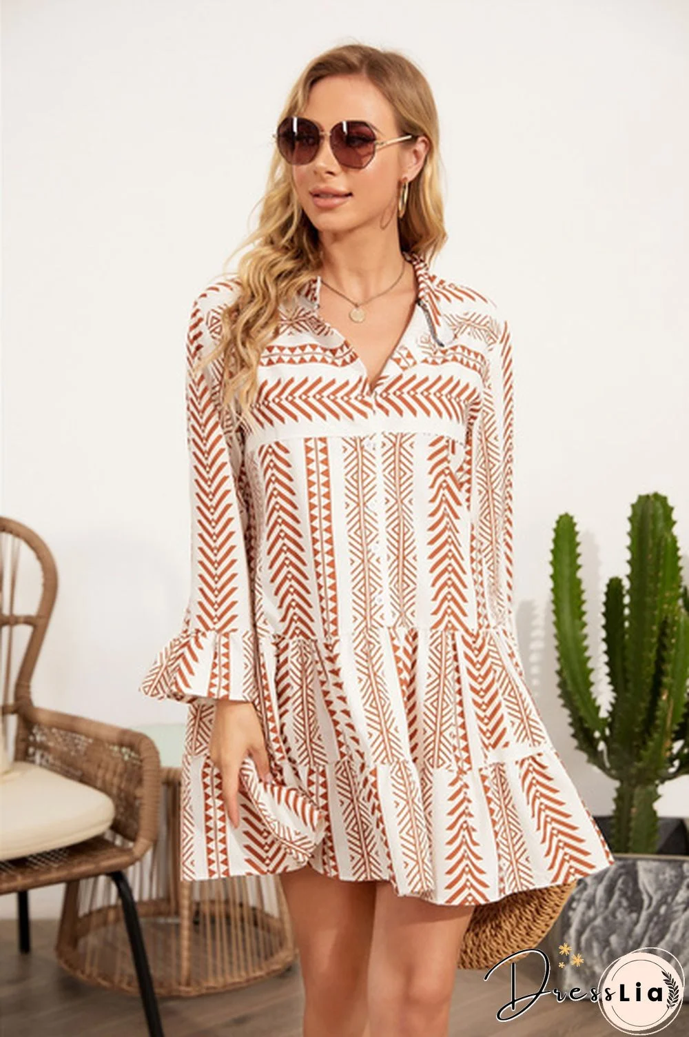 Spring Autumn New Women's Fashion Turn-down Collar Shirt Dress Floral Printed Patchwork Dress Plus Size Women Clothing Loose Mini Dress