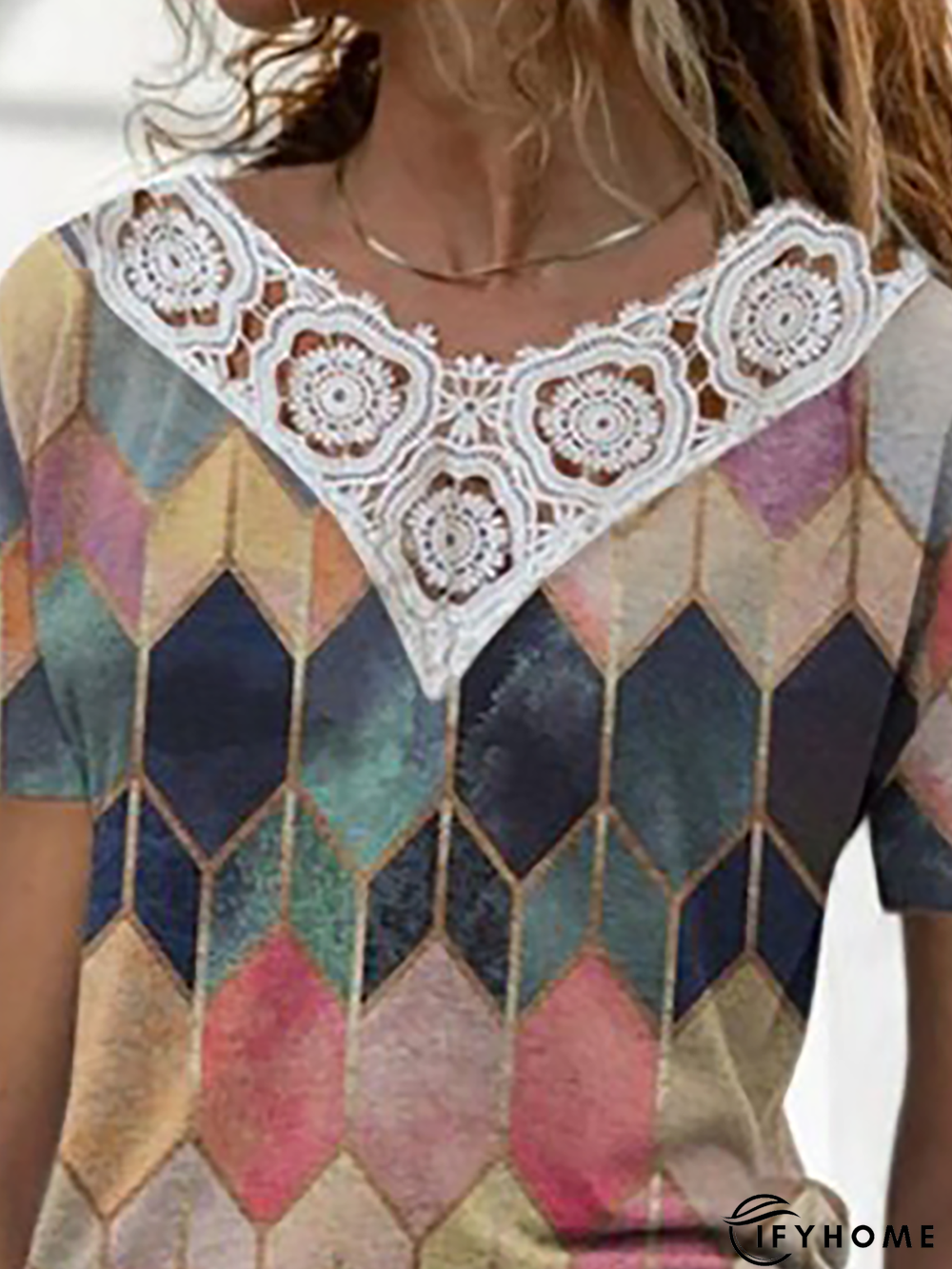 Plus size Geometric Printed Short Sleeve Tops | IFYHOME