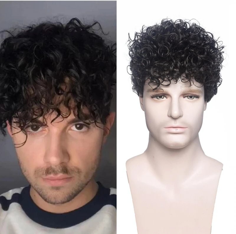 Men's Fashion Wigs Handsome Men's Wigs Fluffy Short Curly Hair Chemical Fiber Wigs Headgear - VSMEE