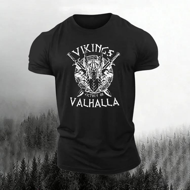 Vikings Victory Or Valhalla Printed Men's T-shirt