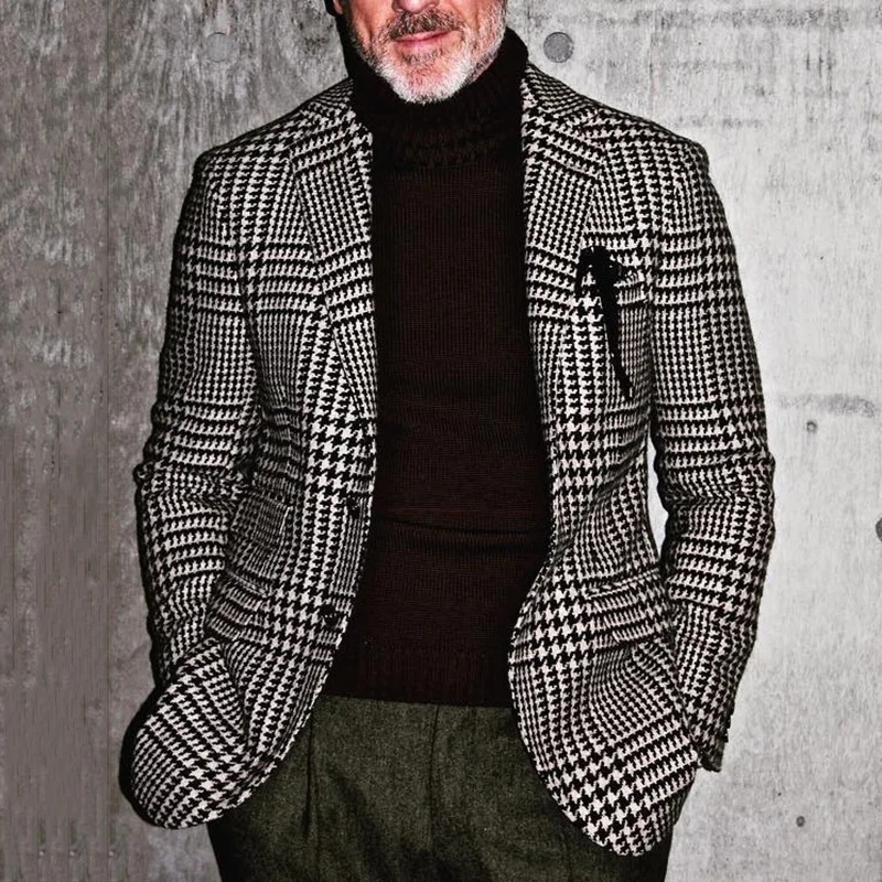 Men's Casual Suit Business Top Single Breasted Slim Check