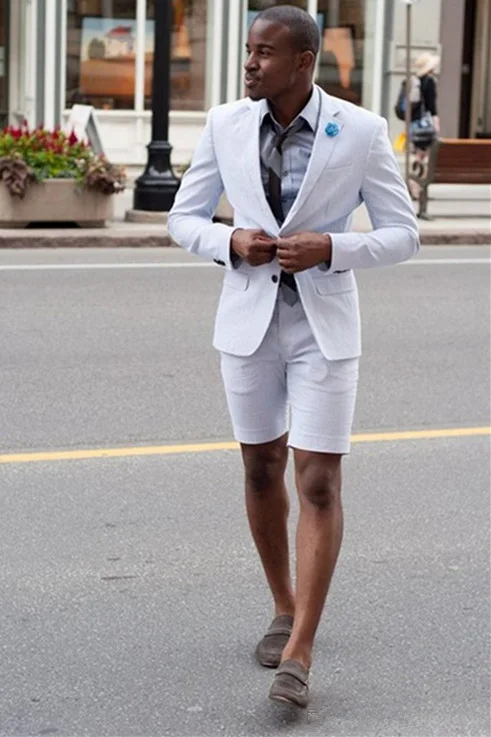 Stylish White Party Evening Suits Notched Lapel With Short Pants