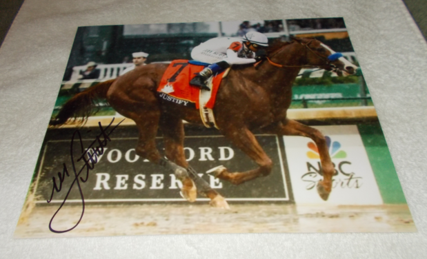 MIKE SMITH JUSTIFY SIGNED 2018 KENTUCKY DERBY 8x10 HORSE RACING Photo Poster painting CHAMPION