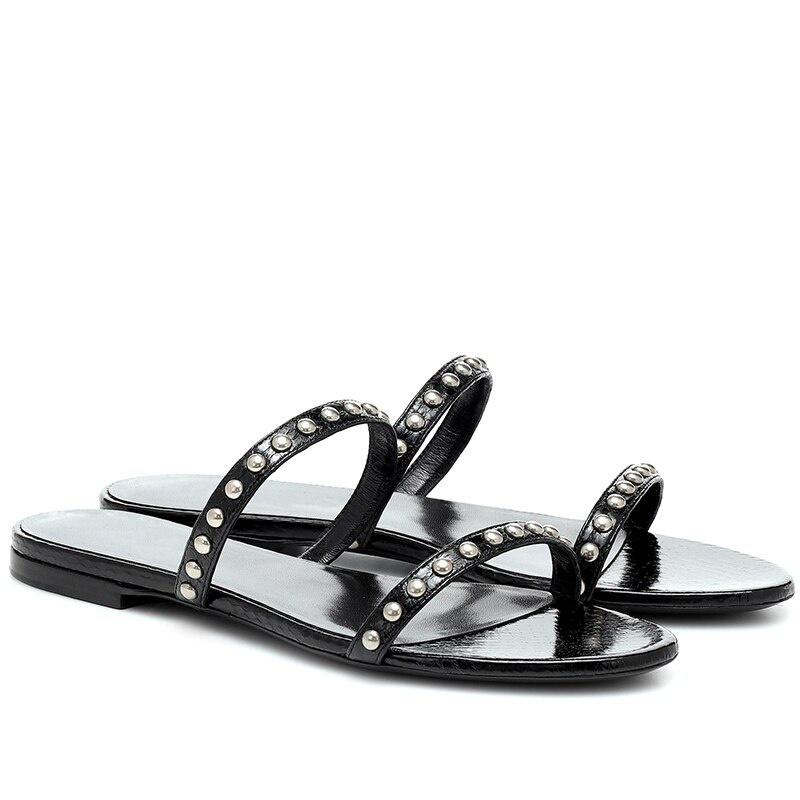 Flat Sandals For Women Studded Black Sandals With Studs Brown Flats Slippers Womens Slides Beach Sandal