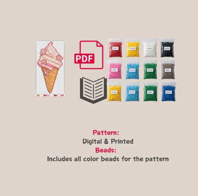 Pink Sakura Icecream Cone Pixel Pattern Fuse Bead Kit  | Cute DIY Fuse 1476 Beads Set
