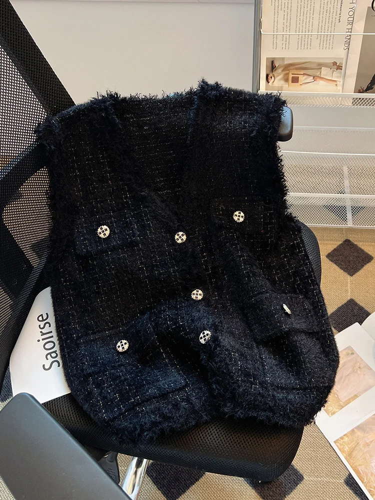 Toloer French Socialite Small Fragrant Wind Hair Edge Vest Vest Female Spring And Autumn Design Sense Temperament V Collar Horse Clip Jacket Jacket-Outfit Ideas