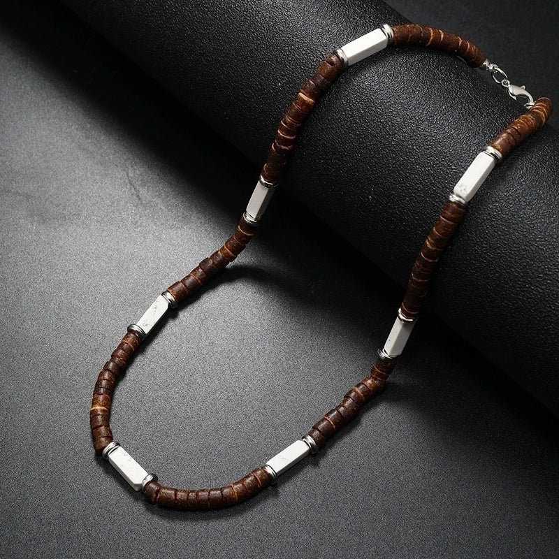 Ethnic Style Geometric Alloy Natural Stone Coconut Shell Beaded Men’s Necklace