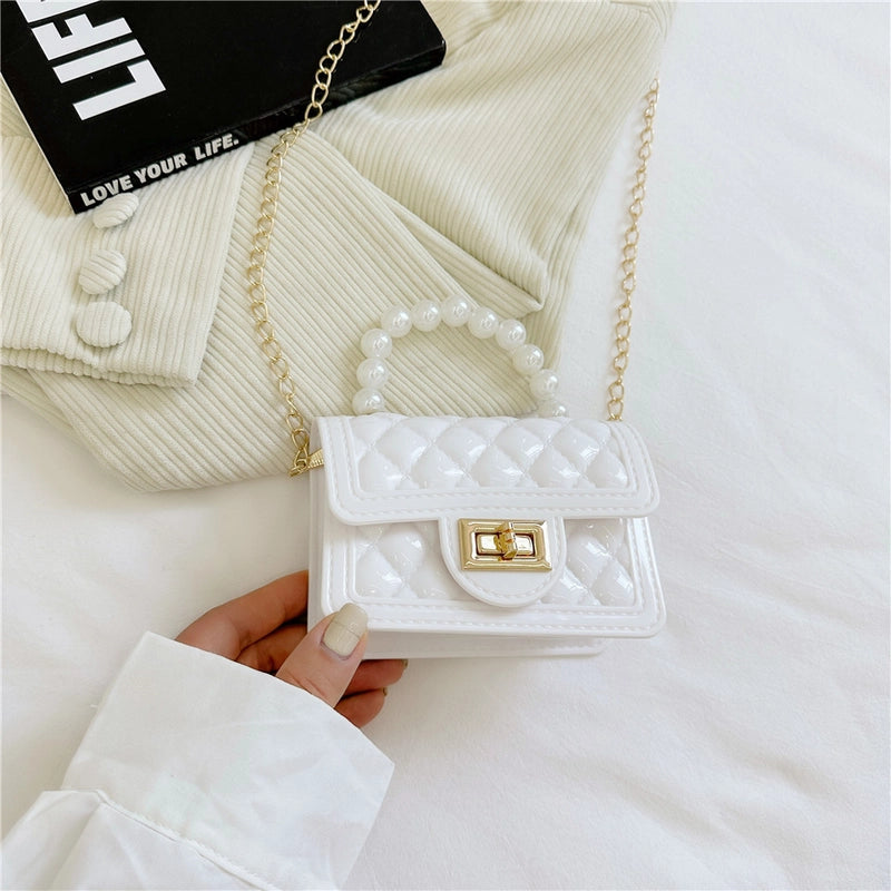 Women’s Small PVC Lattice Elegant Square Lock Clasp Jelly Bag